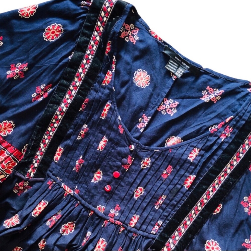 Zara Boho Navy Red Dress - Picture 3 of 10